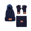 Leeman Three-Piece Rib Knit Fur Pom Winter Set | https://www.bestnamebadges.com