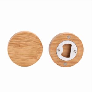 Round Bamboo Bottle Opener Magnet