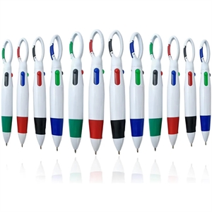 4-Color Multicolor Ballpoint Pens with Carabiner Keychain