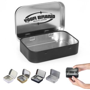 Metal Rectangular Mini Portable Storage Hinged Tin Box
