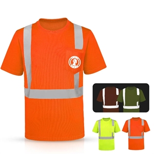 Men's Class 2 Hi-Vis Reflective Safety T-Shirt with Pocket