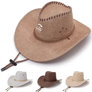 Men's Outdoor Beach Western Cowboy Wide Brim Linen Sun Hat