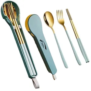 Portable Travel Dinnerware Set with Spoon Fork Chopsticks