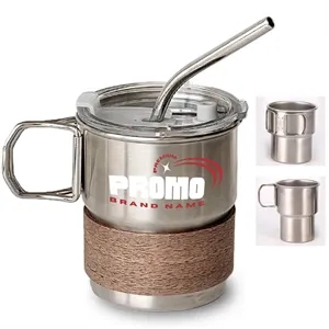 Outdoor Camping Portable Foldable Handle Cup With Straw Lid