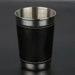 6oz.  Portable Stainless Steel Cups Set With Leather Cover | https://www.bestnamebadges.com