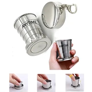 Stainless Steel Camping Mug  Folding Cup With Keychain