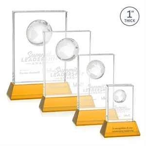 Ambassador Globe Award on Base - Amber | https://www.bestnamebadges.com