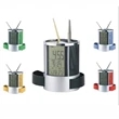 Multi-Function Leather Pen Holder-LCD Clock/Thermometer | https://www.bestnamebadges.com