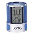 Multi-Function Leather Pen Holder-LCD Clock/Thermometer | https://www.bestnamebadges.com