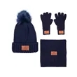 Leeman Three-Piece Rib Knit Fur Pom Winter Set | https://www.bestnamebadges.com
