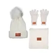 Leeman Three-Piece Rib Knit Fur Pom Winter Set | https://www.bestnamebadges.com