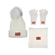 Leeman Three-Piece Rib Knit Fur Pom Winter Set | https://www.bestnamebadges.com