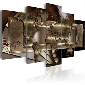 Set of 5 Wall Art Decor Home Abstract World Map Framed