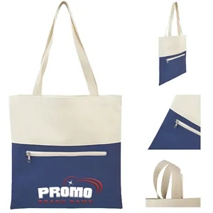 Canvas Tote Bag With An External Pocket W/ Zipper Closure