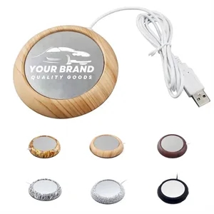 USB Cup Mug Warmer Wood & Metal Home Office Heater Coaster