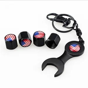 4pcs Tire Valve Stem Caps And Keychain Set Accessories Decal
