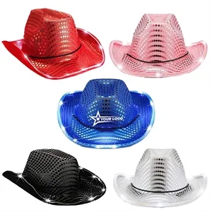 Festival LED Hat Cowboy Sequin Party Flashing Light Up Cap
