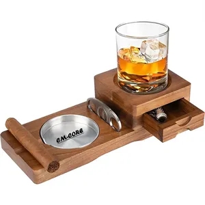 Wooden Ashtrays Whiskey Glass Tray Cigar Accessories