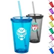 16 OZ. Double Wall Acrylic Travel Mug Tumblers With Straws | https://www.bestnamebadges.com