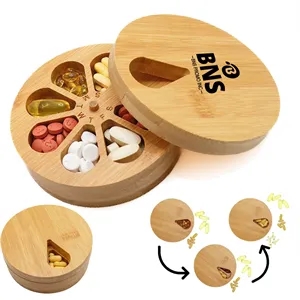Weekly Round Wooden Pill Box Medicine Organizer