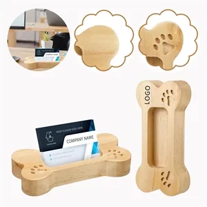 Dog Bone-Shaped Carved Solid Wood Business Card Holder