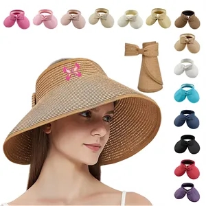 MOQ 50 Foldable Wide Brim Straw Sun Visor Hat