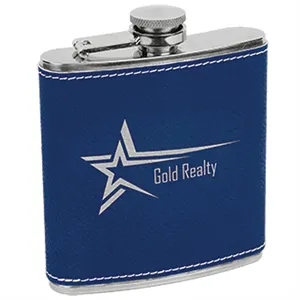 Stainless Steel Blue/Silver Leatherette Flask