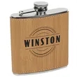 Stainless Steel Bamboo Leatherette Flask | https://www.bestnamebadges.com