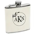 Stainless Steel White Leatherette Flask | https://www.bestnamebadges.com