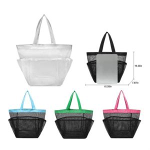 Foldable Multiple Pockets Mesh Beach Tote Bags