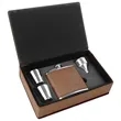Stainless Steel Dark Brown Leatherette Flask Gift Set | https://www.bestnamebadges.com