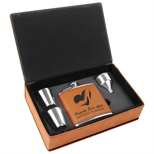 Stainless Steel Rawhide Leatherette Flask Gift Set