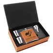 Stainless Steel Rawhide Leatherette Flask Gift Set | https://www.bestnamebadges.com