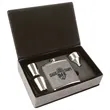 Stainless Steel Gray Leatherette Flask Gift Set | https://www.bestnamebadges.com