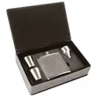 Stainless Steel Gray Leatherette Flask Gift Set | https://www.bestnamebadges.com