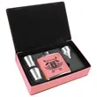 Stainless Steel Pink Leatherette Flask Gift Set | https://www.bestnamebadges.com