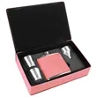 Stainless Steel Pink Leatherette Flask Gift Set | https://www.bestnamebadges.com