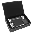 Stainless Steel Black/Silver Leatherette Flask Gift Set | https://www.bestnamebadges.com