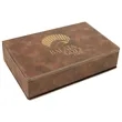 Stainless Steel Rustic/Gold Leatherette Flask Gift Set | https://www.bestnamebadges.com