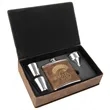 Stainless Steel Rustic/Gold Leatherette Flask Gift Set | https://www.bestnamebadges.com