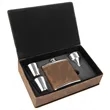 Stainless Steel Rustic/Gold Leatherette Flask Gift Set | https://www.bestnamebadges.com