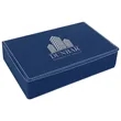 Stainless Steel Blue/Silver Leatherette Flask Gift Set | https://www.bestnamebadges.com