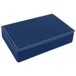 Stainless Steel Blue/Silver Leatherette Flask Gift Set | https://www.bestnamebadges.com