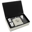 Stainless Steel White Leatherette Flask Gift Set | https://www.bestnamebadges.com
