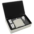 Stainless Steel White Leatherette Flask Gift Set | https://www.bestnamebadges.com