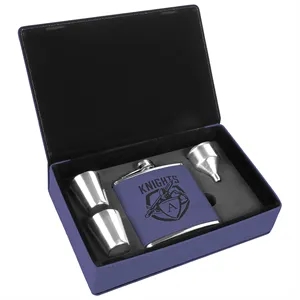 Stainless Steel Purple Leatherette Flask Gift Set