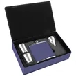 Stainless Steel Purple Leatherette Flask Gift Set | https://www.bestnamebadges.com