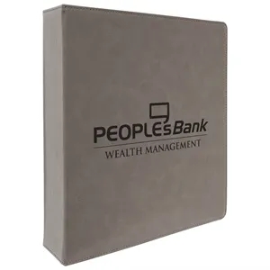 11"x11.5" Gray Leatherette 3 Ring Binder w/ 2" D-Rings