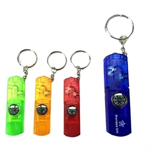 3 in 1, Whistle / Compass / Flash Light Key Chain
