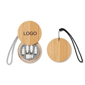 Round Bamboo Multi USB Charging Cable Kit